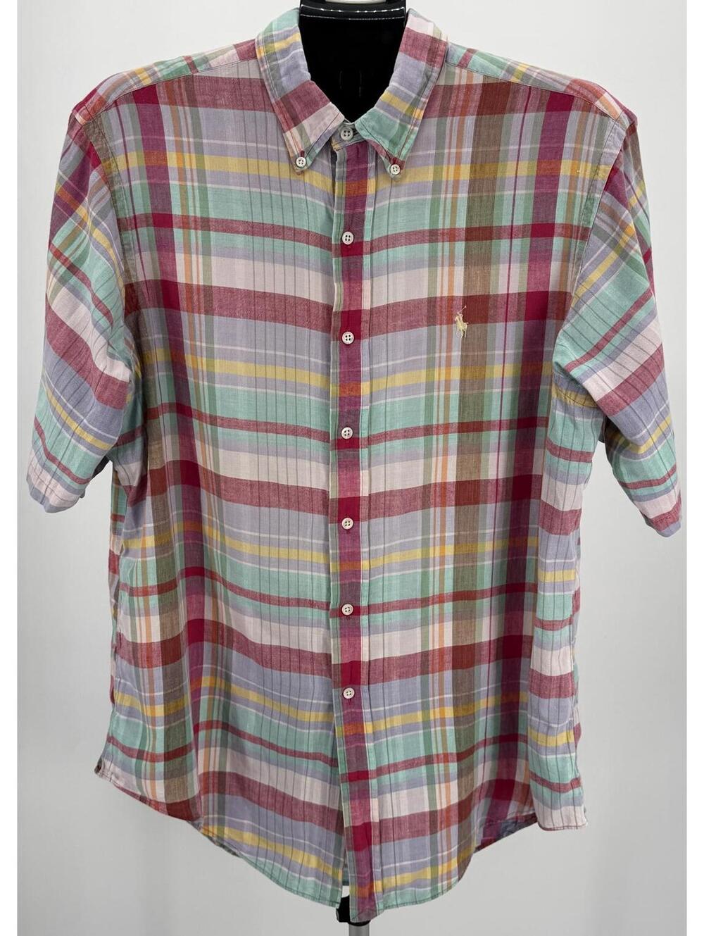 Vintage Ralph Lauren Madras Plaid Button-Down‎ Shirt Cotton XL